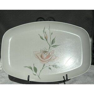 DEBONAIRE White Pink Rose Floral Melmac Melamine Serving Platter Vintage